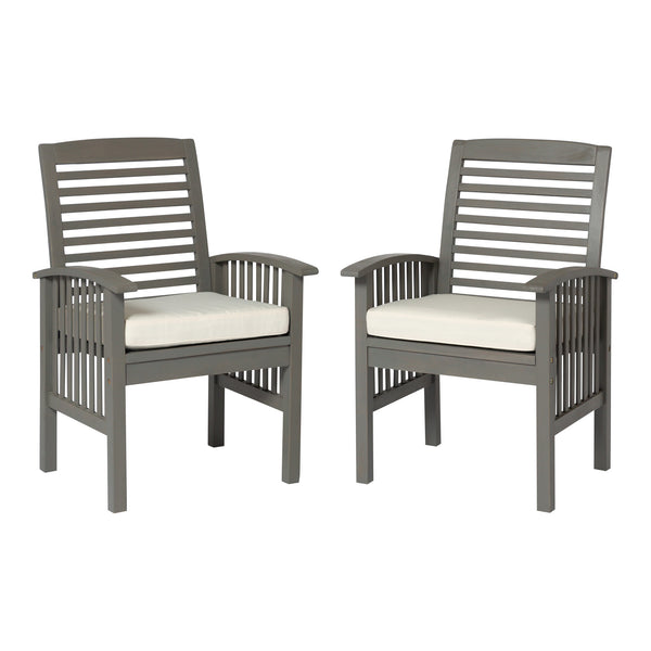 English Elm Walker Edison - Modern Acacia Slat-Back Patio Chairs with Cushions, 2-Piece Gray Wash Set — Durable Outdoor Seating B185P169390