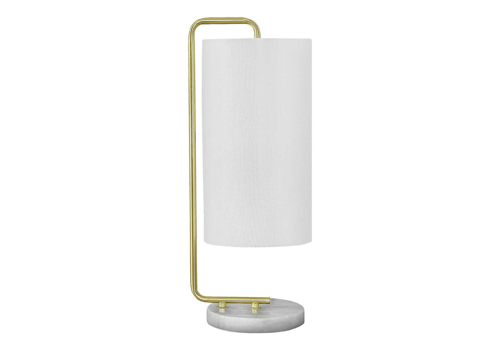English Elm Lighting, White Marble Base Table Lamp Gold Arm Ivory Shade Contemporary Accent B2710P220099