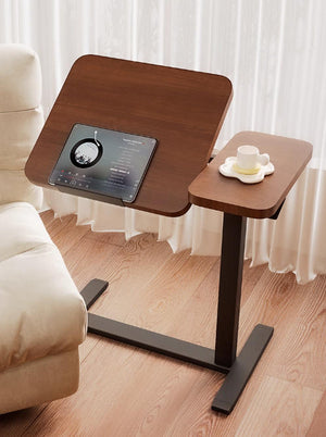 English Elm (UPGRADED) Overbed Bedside Desk Mobile Rolling Laptop Stand Tilting Table Height Adjustable Tray for Bed Sofa Comfort and Stability Walnut W2641P368242