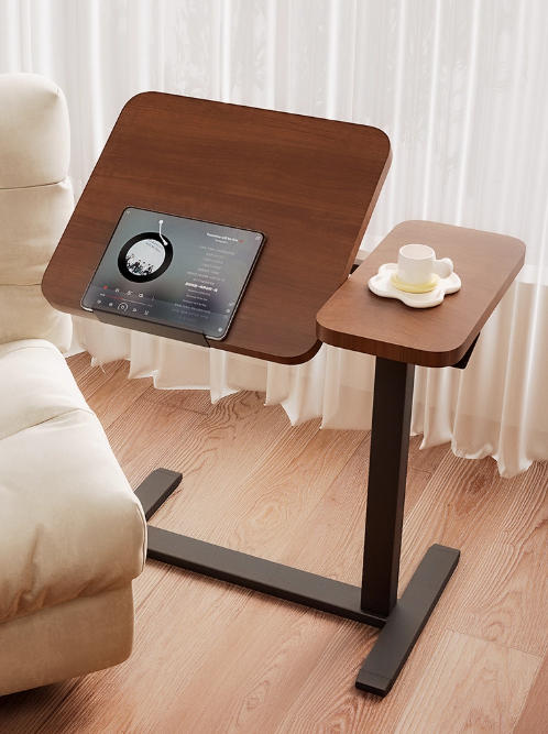 English Elm (UPGRADED) Overbed Bedside Desk Mobile Rolling Laptop Stand Tilting Table Height Adjustable Tray for Bed Sofa Comfort and Stability Walnut W2641P368242