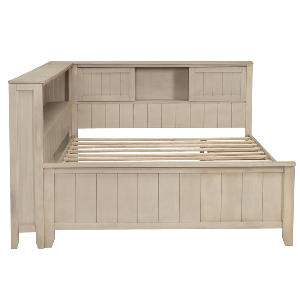 English Elm Full Full Size Wood Daybed with 3 Drawers & Shelves, Antique White Milk Finish — Storage, Charm, 400lb Capacity GX002214AAK