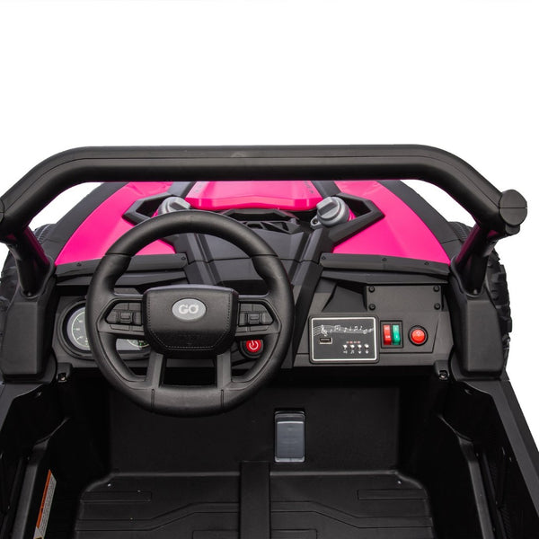 English Elm 24v Two Seat Kids Electric Utv with Parental Remote Suspension Off Road Ride On Pink W1578P184801