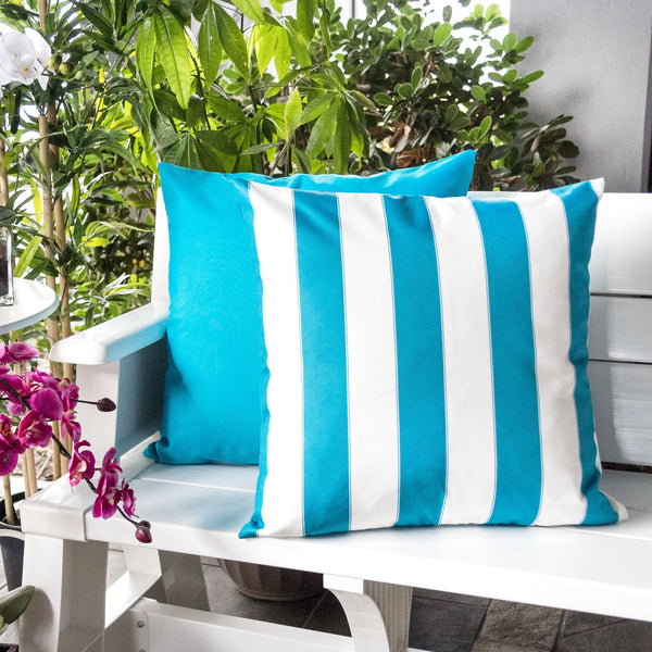 English Elm Horizon Stripe Pillow - Aqua Coastal Accent For Indoor & Outdoor Comfort, Weather Resistant Design B357P367223