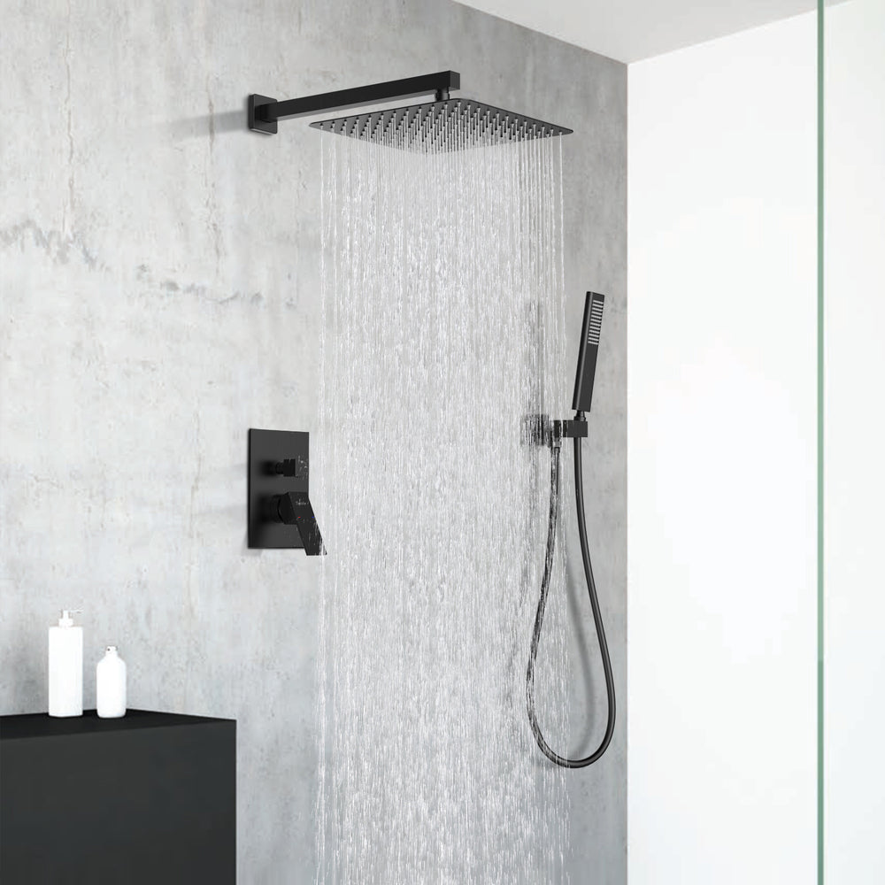 English Elm Male Npt Matte Black Shower System - 12-Inch Rain Shower Head & Handheld Set For Modern Bathrooms T3177P277450