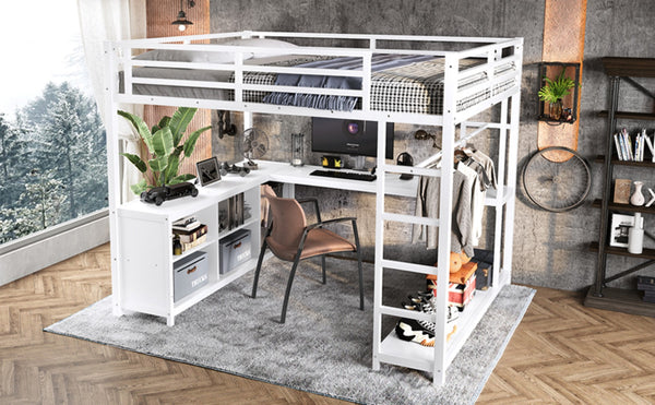 English Elm Metal Twin Xl Loft Bed with L Shaped Desk Wardrobe and Storage for Teens W1580S00368