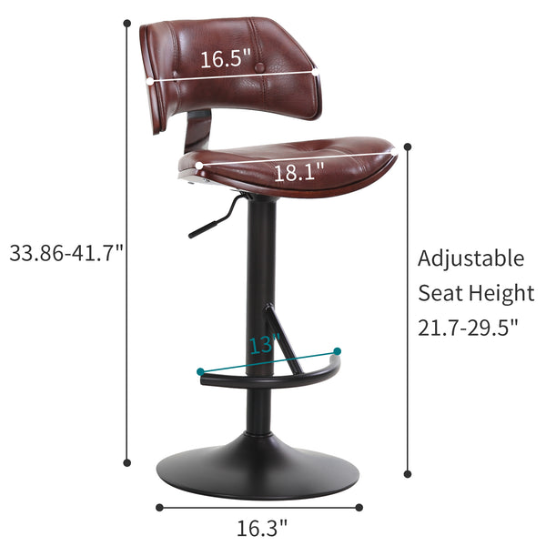 English Elm Adjustable Swivel Bar Stools Set Of 2 - Stylish Black With Solid Wood Backrest For Kitchen Comfort W2195P209880