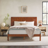 Slatted Headboard Mid-Century Modern Solid Wood Queen Bed Brown CALB5CBR Walker Edison