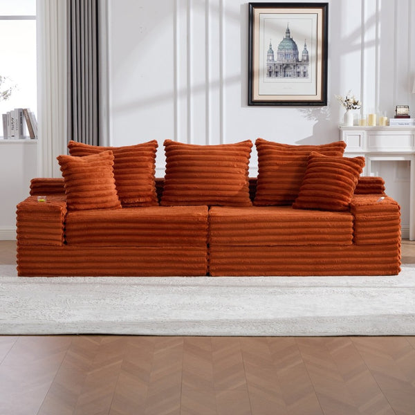 English Elm Oversized Corduroy Cloud Couch Convertible Sleeper Sofa with Memory Foam Seating Orange W395S00122