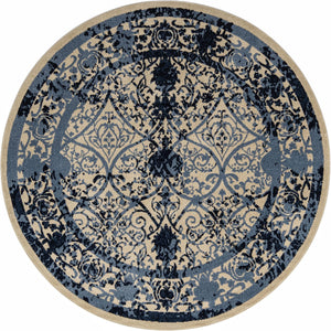 Unique Loom La Jolla Traditional Machine Made Floral Rug Ivory and Blue, Blue/Light Blue/Navy Blue 7' 10" x 7' 10"