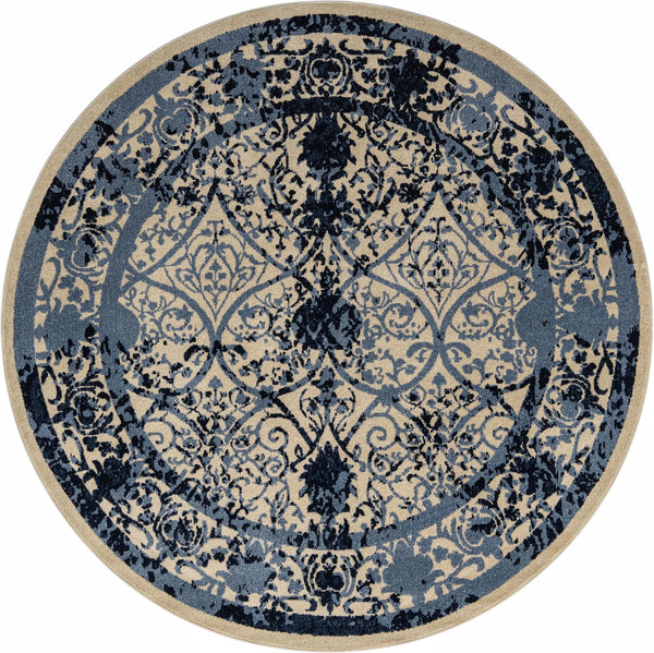 Unique Loom La Jolla Traditional Machine Made Floral Rug Ivory and Blue, Blue/Light Blue/Navy Blue 7' 10" x 7' 10"