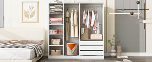 English Elm Doorless Open Wardrobe with 6 Compartments and 3 Drawers, Modern Space-Saving Storage for Bedroom White N820S00036K