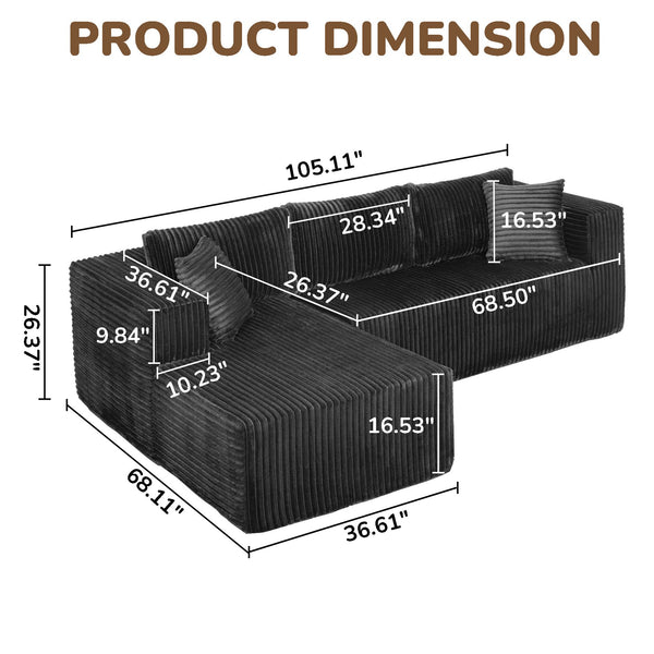 English Elm 105" L-Shaped Modular Sofa - Plush All-Foam Design, Space-Saving & Stylish For Modern Living Spaces W1710S00422