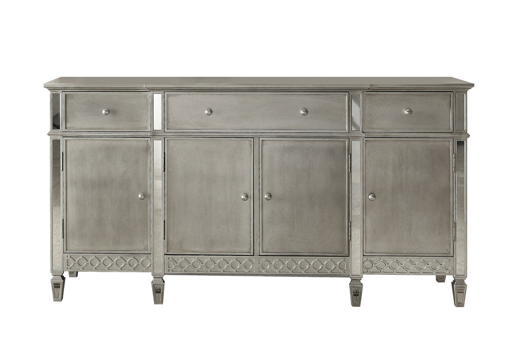 English Elm Kacela Mirrored & Champagne Finish Server with 3 Drawers, 4 Doors, Felt-Lined Storage & Tapered Legs B2726P255374