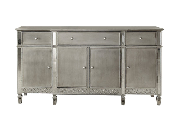 English Elm Kacela Mirrored & Champagne Finish Server with 3 Drawers, 4 Doors, Felt-Lined Storage & Tapered Legs B2726P255374