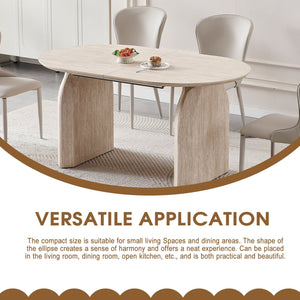 English Elm Wood Extendable Dining Table - Modern Oval MDF Top with Dual Pillar Legs, Space-Saving, Durable Versatile Gatherings and Home Office Use W3590S00002