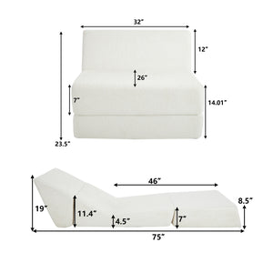 English Elm Heng single velvet sofa bed (White) – chenille comfort, thick cushion, non-slip bottom, compact storage W212P209397