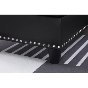 English Elm 2-Piece Alger 98" Wide Left-Hand Sofa & Chaise in Linen Blend with Tufted Backs, Nailhead Trim, Supportive Foam Cushions and Accent Pillows Black B102S00095