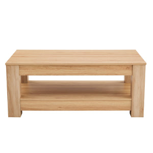 English Elm A modern rectangular coffee table with double-layer storage, high 250 lb capacity and felt pads Natural Wood W3226P330939