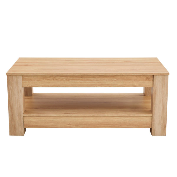 English Elm A modern rectangular coffee table with double-layer storage, high 250 lb capacity and felt pads Natural Wood W3226P330939