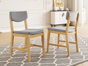 English Elm 4-piece Farmhouse Solid Wood Dining Chairs Upholstered Gray Fabric Curved Back Seating Natural N752P368504A