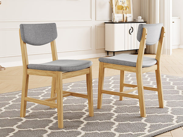 English Elm 4-piece Farmhouse Solid Wood Dining Chairs Upholstered Gray Fabric Curved Back Seating Natural N752P368504A