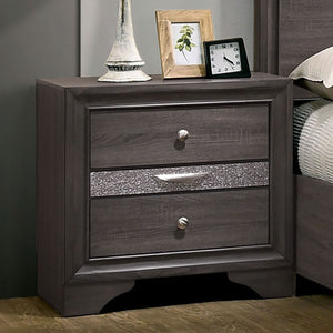 English Elm Contemporary Nightstand with Silver Accents, Solid Wood Veneer, English Dovetail Drawer, Sleek Shine Gray 30 L x 20 W x 30 H B2741P375929