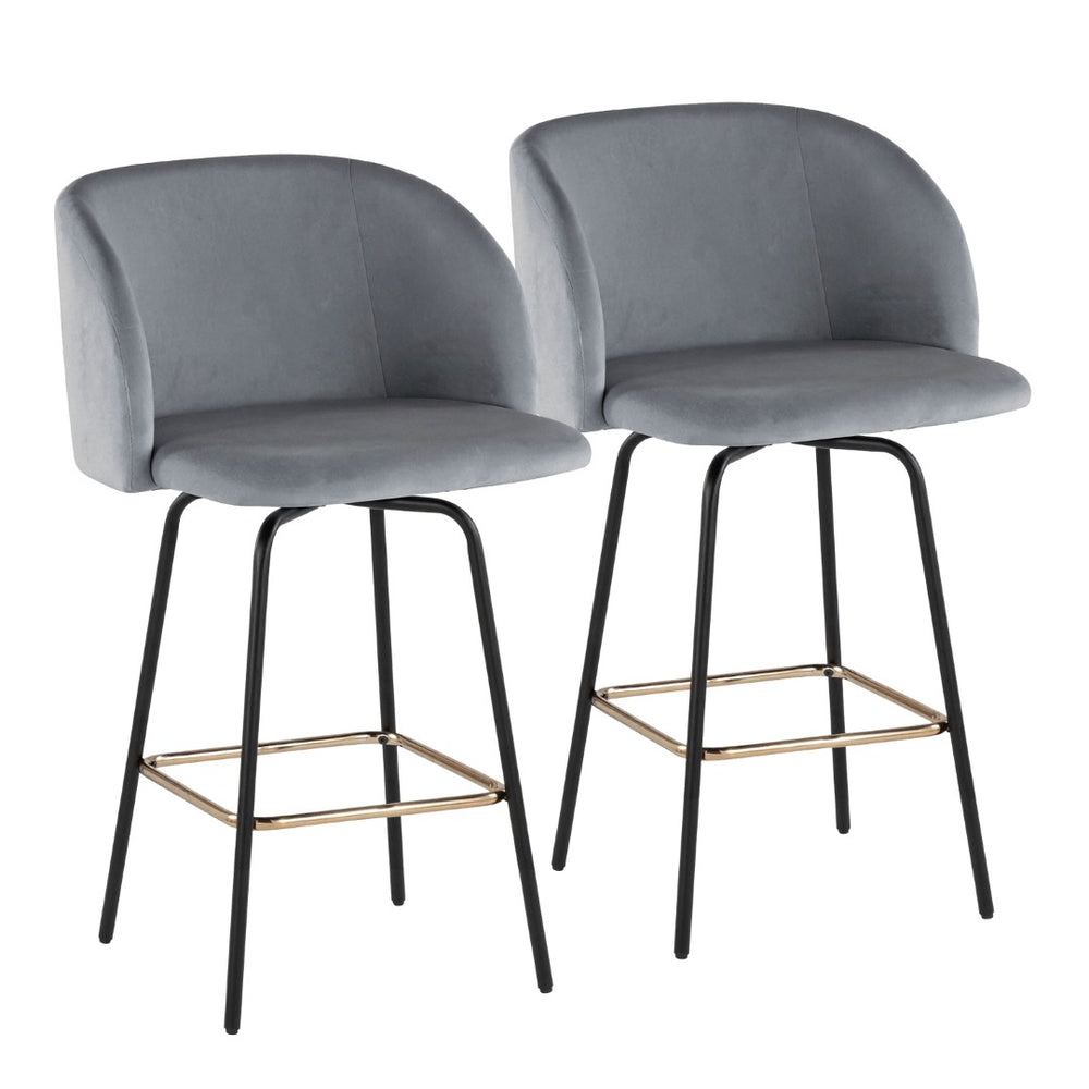 English Elm Fixed-height Swivel Counterstools Velvet Seat Gold Footrest Glam Kitchen Island Set Grey B202S01828