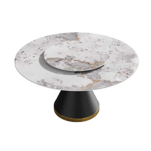 English Elm 59.05"modern Sintered Stone Round Dining Table with Lazy Susan Seats 8 Carbon Steel Base W1535S00617