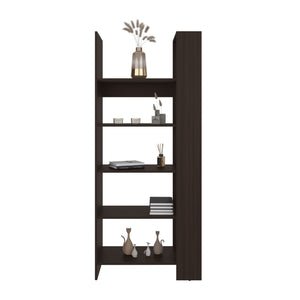 English Elm Woodstock Tall Bookcase with 4 Open Shelves, Two-Tone Walnut & Ash, Slim Modern Storage Unit B200P362029