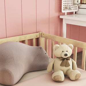 English Elm Double Twin Floor Bed With Safety Guardrails - Scandinavian Style, Durable Pine, Easy Assembly W504P143287