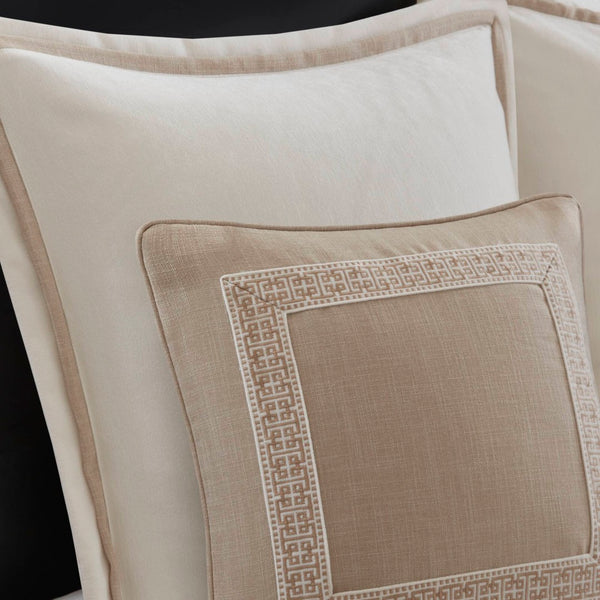 English Elm 9-piece King Bedding Set Velvet Slub Fabric Embroidered Comforter with Euro Shams Taupe B035P482954