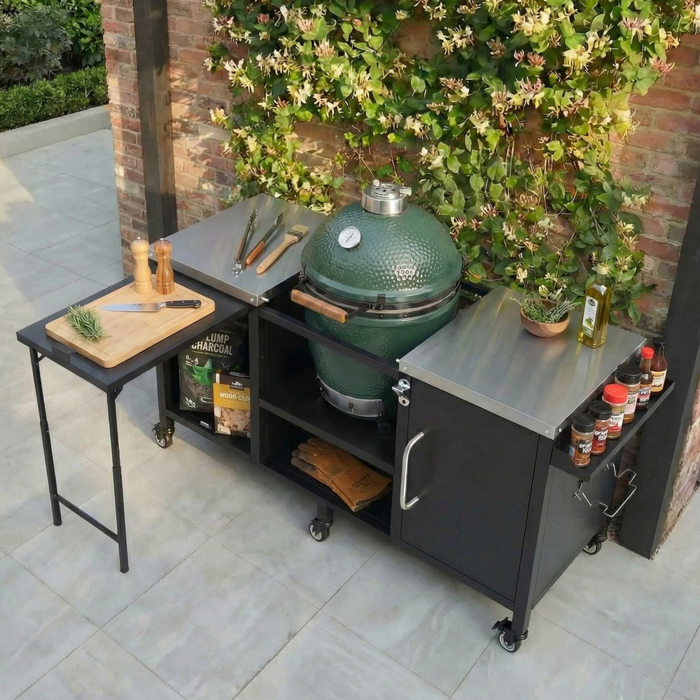 English Elm K&k Stainless Steel Outdoor Kitchen Island with Fold Out Prep Surface for Kamado Grills N707S000023B