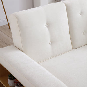 English Elm Convertible Sleeper Sofa with Reversible Armrest, Storage Ottoman, Drop-Down Table & Dual Cup Holders for Living Room Comfort Beige W2677S00025