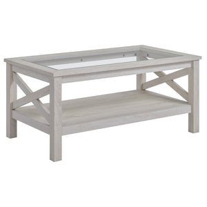 English Elm HOMCOM Farmhouse Coffee Table with Flip Lift Top and Hidden Storage, Square Center Table, Rustic Charm White Oak W2225P217445