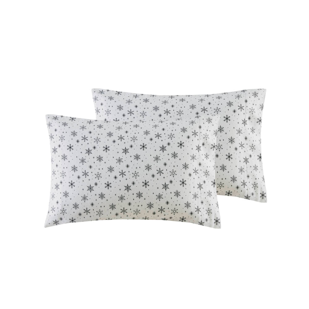 JLA Home True North by Sleep Philosophy - 100% Cotton Flannel Black Snowflakes Sheet Set — Brushed 160gsm Cozy Winter Bedding, Deep-Pocket Fit TN20-0618
