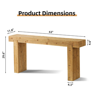 English Elm 63" Solid Wood Console Table Natural Rustic Farmhouse Sofa Table 63-inch Narrow Entryway Shelf W3306P318704