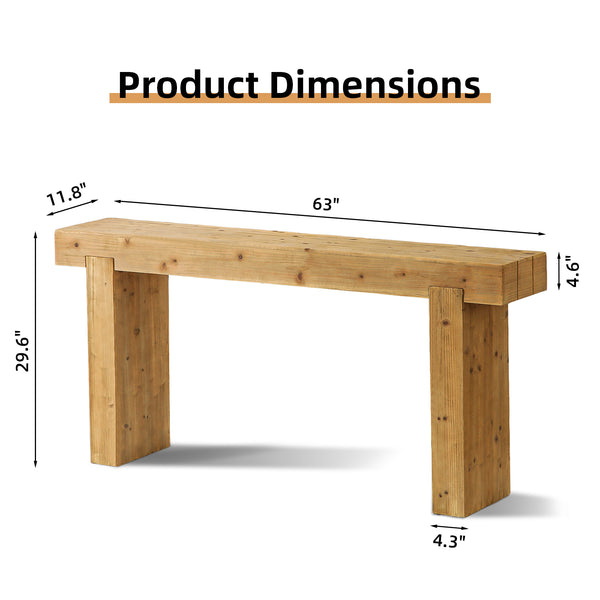 English Elm 63" Solid Wood Console Table Natural Rustic Farmhouse Sofa Table 63-inch Narrow Entryway Shelf W3306P318704