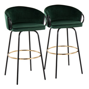 English Elm Claire Velvet Swivel Barstool with Gold Footrest and Black Metal Frame — Contemporary Glam Seating Set Green B202S00508