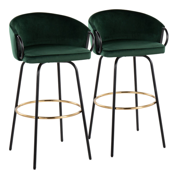 English Elm Claire Velvet Swivel Barstool with Gold Footrest and Black Metal Frame — Contemporary Glam Seating Set Green B202S00508