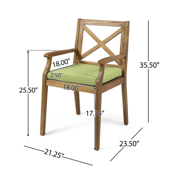English Elm 7 Piece Solid Acacia Wood Outdoor Dining Set Six Armchairs Teak Finish Cushioned N762S000043AAF