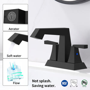 English Elm 2-Handle Matte Black Bathroom Sink Faucet – Modern 4-Inch Centerset With Pop-Up Drain & Supply Lines T3177P277478