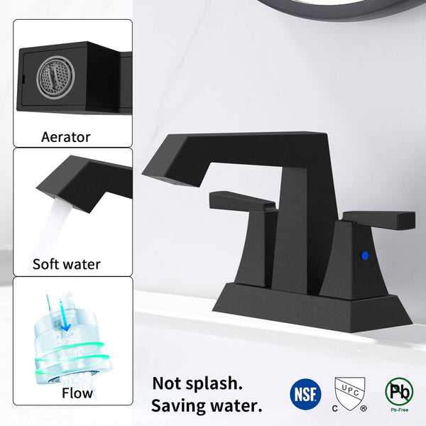 English Elm 2-Handle Matte Black Bathroom Sink Faucet – Modern 4-Inch Centerset With Pop-Up Drain & Supply Lines T3177P277478