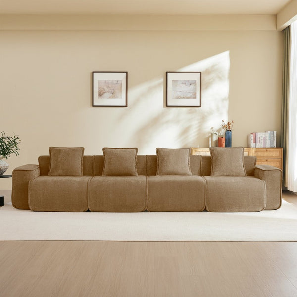 English Elm Streamlined Velvet Modular Sofa Four Seat Deep Cloud Foam French Piping Living Room Brown W3041S00375