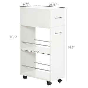 English Elm Homcom 3 Tier Slim Rolling Utility Cart with Drawer for Kitchen Bathroom Laundry W2225P229636