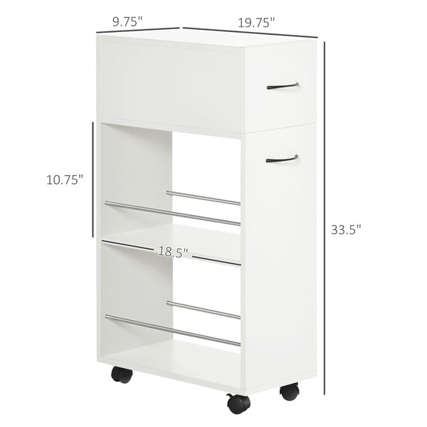 English Elm Homcom 3 Tier Slim Rolling Utility Cart with Drawer for Kitchen Bathroom Laundry W2225P229636