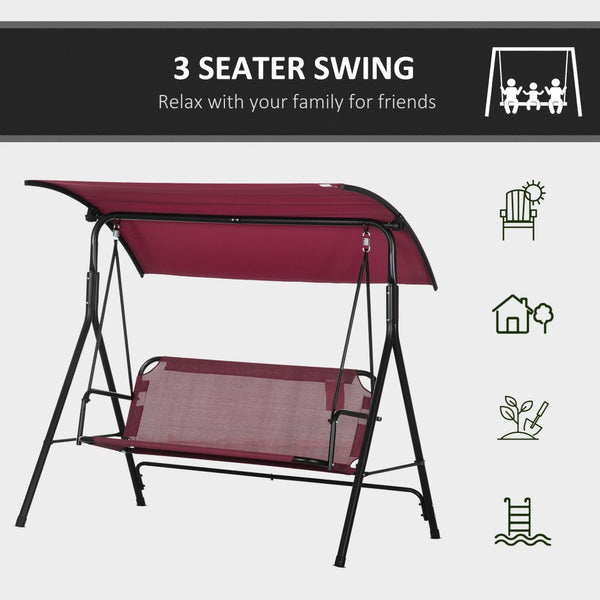 English Elm Outsunny 3-Person Outdoor Swing Bench With Adjustable Canopy, Steel Frame For Patio, Garden & More W2225P174128-GIGA