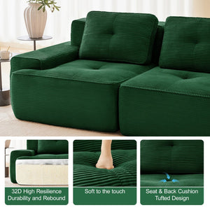 English Elm Modern Corduroy Sectional Sofa Deep Seat V Shape Tufted Couch with Movable Ottoman Green W714S01582