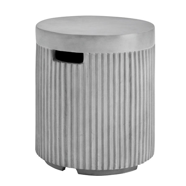 English Elm U_style Outdoor Mgo Propane Tank Cover Round Patio Side Table Fluted Stone Finish Gray N711P410569E