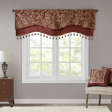 Madison Park Aubrey Traditional Jacquard Window Rod Pocket Valance With Beads MP41-4991 Burgundy