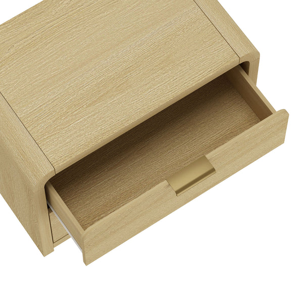 English Elm Grace 28" Nightstand Oak & Gold — Modern MDF Bedside Table with 2 Soft-Close Drawers, Glam Handles B365P398190